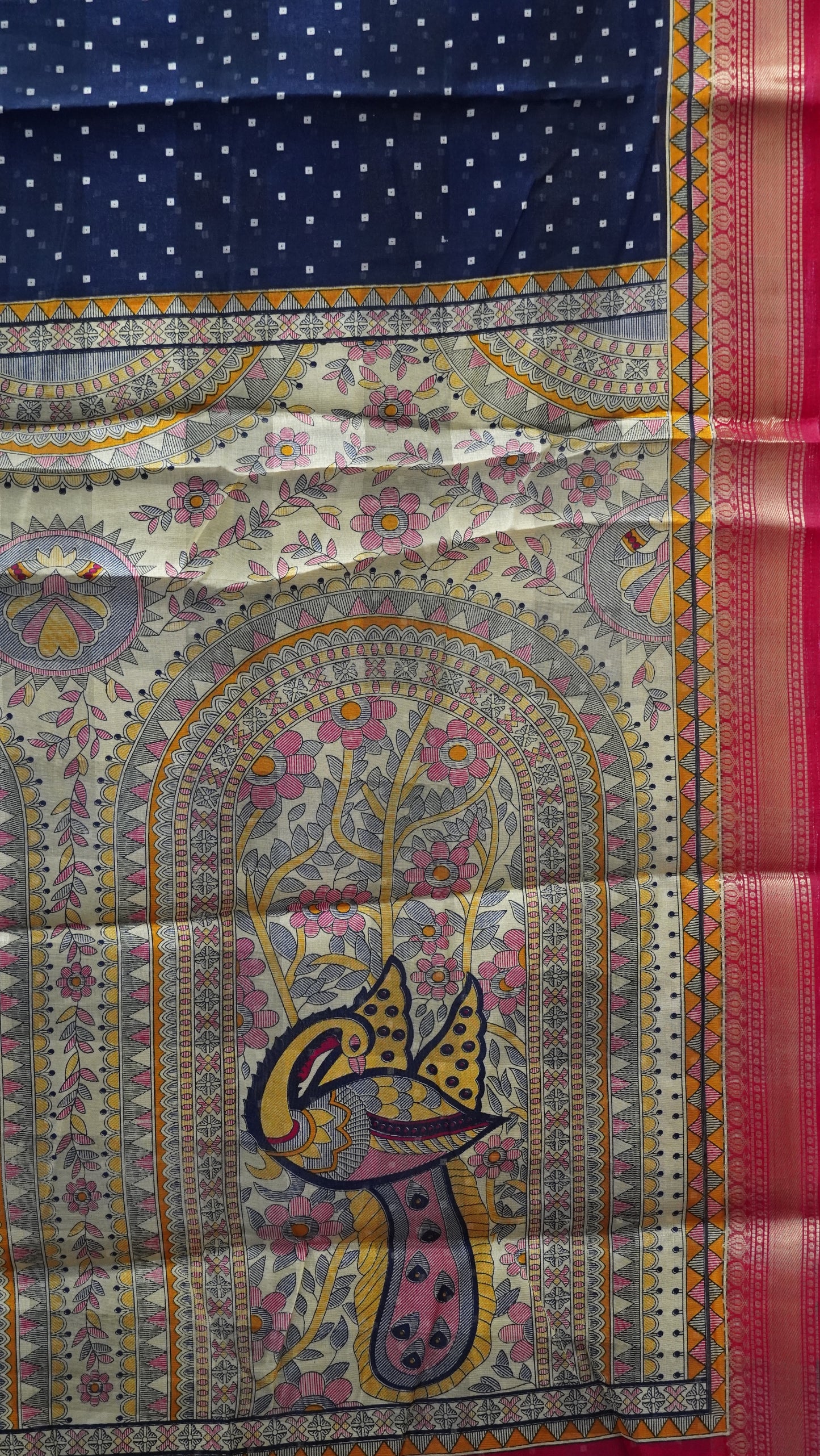 Chanderi Saree Bandhini Print - Navy Blue
