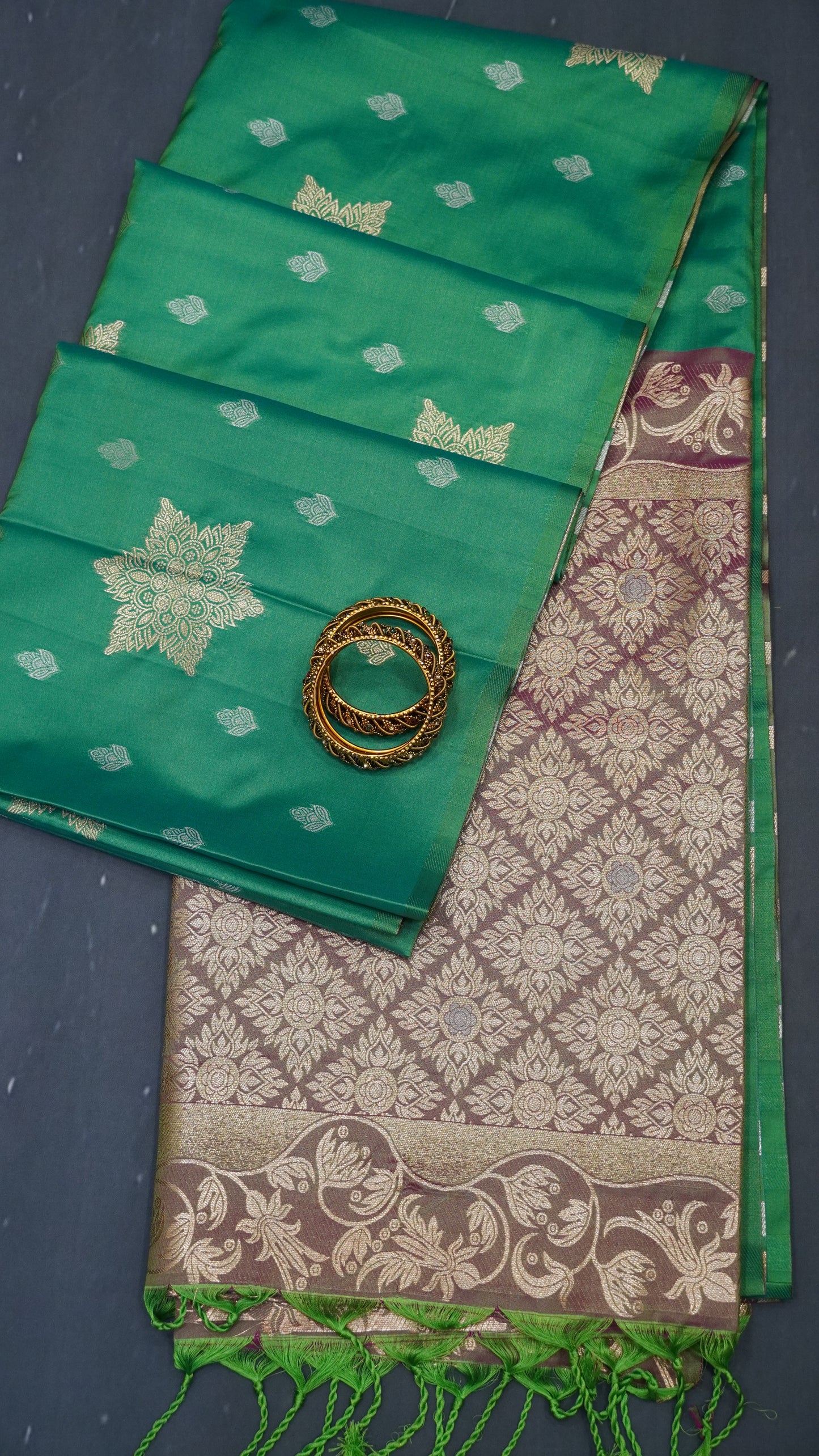 Semi Soft Silk Saree-Rangoli Zari Green