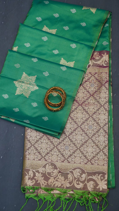 Semi Soft Silk Saree-Rangoli Zari Green