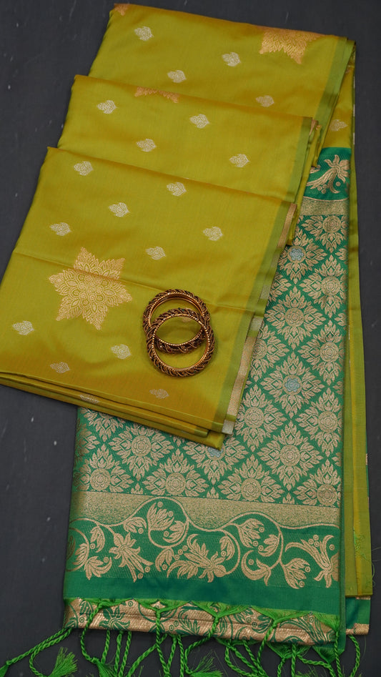 Semi Soft Silk Saree-Rangoli Zari Mehndi Green