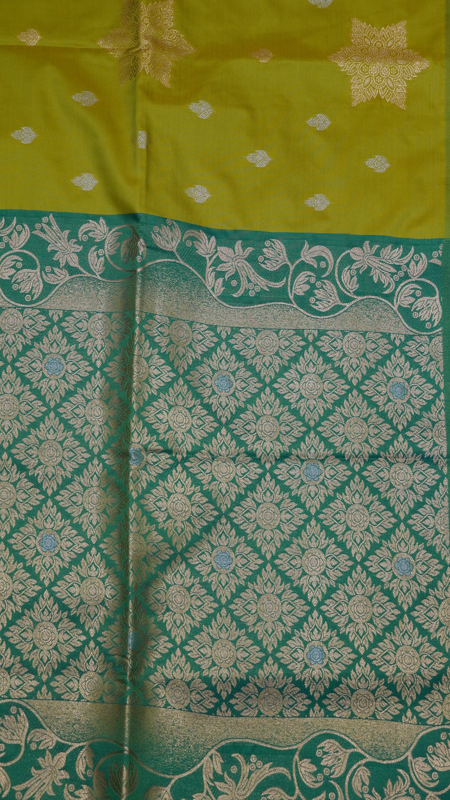 Semi Soft Silk Saree-Rangoli Zari Mehndi Green
