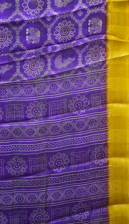 Chanderi Saree Peacock Print - Violet