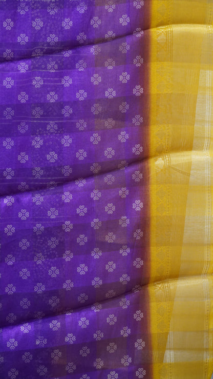 Chanderi Saree Peacock Print - Violet