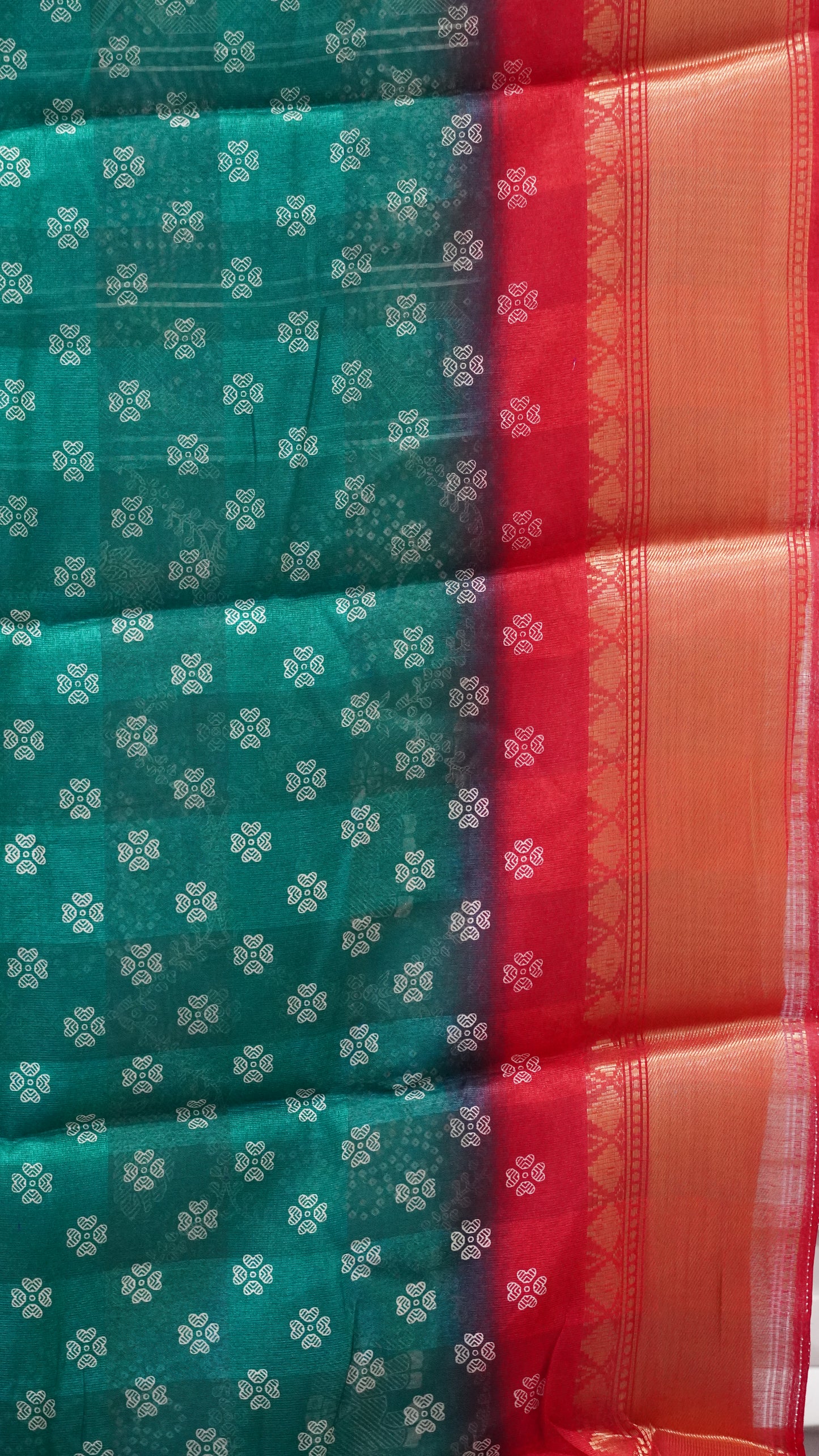 Chanderi Saree Peacock Print - Green