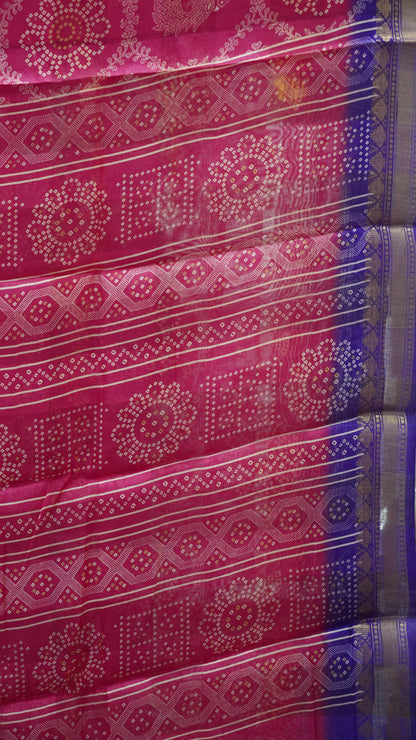 Chanderi Saree Peacock Print - Pink