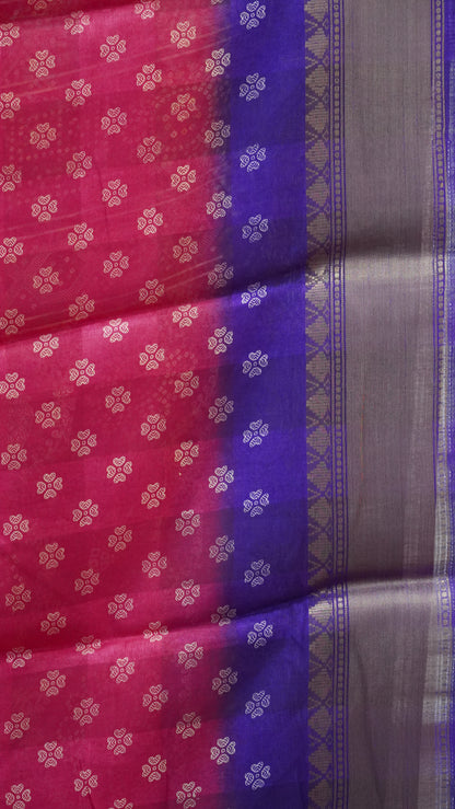 Chanderi Saree Peacock Print - Pink
