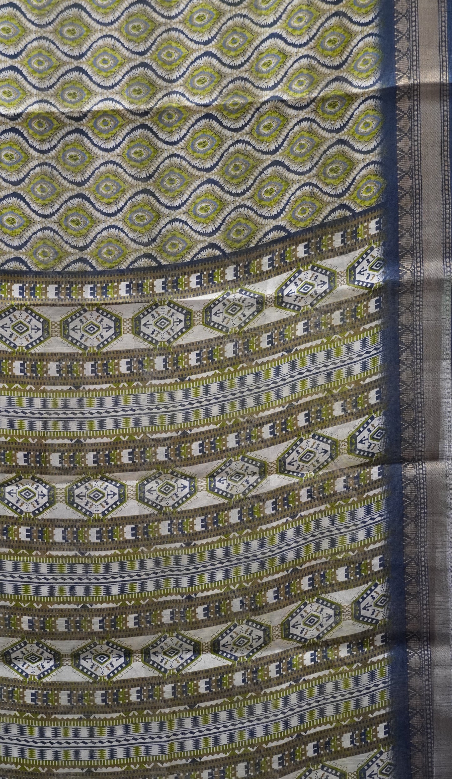 Chanderi Saree Abstract Print - Grey