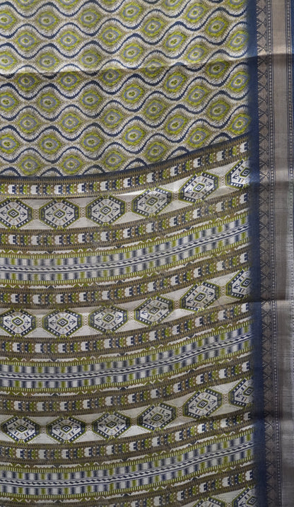 Chanderi Saree Abstract Print - Grey