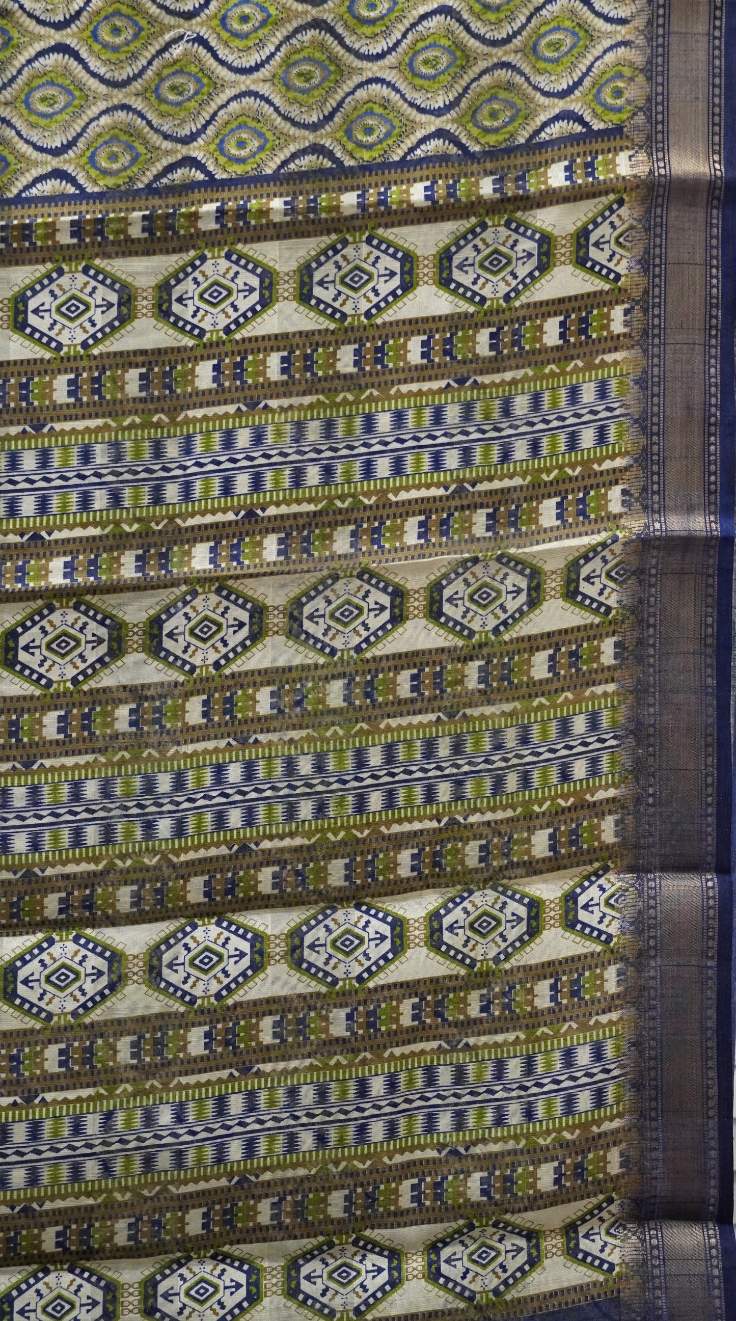 Chanderi Saree Abstract Print - Blue