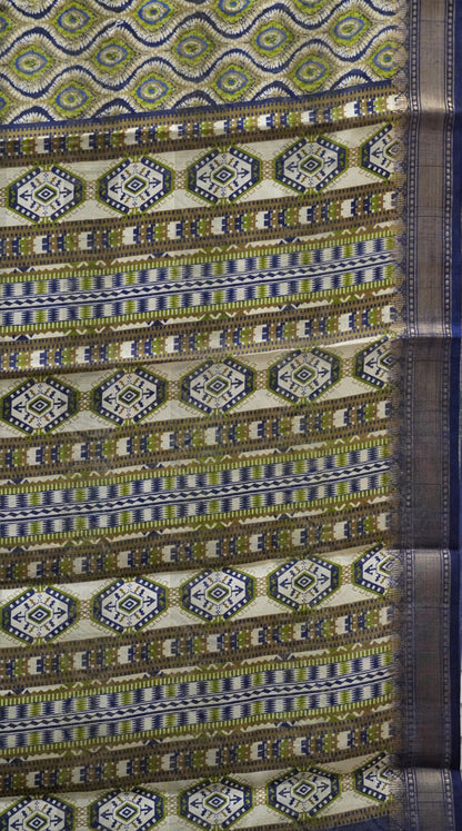 Chanderi Saree Abstract Print - Blue
