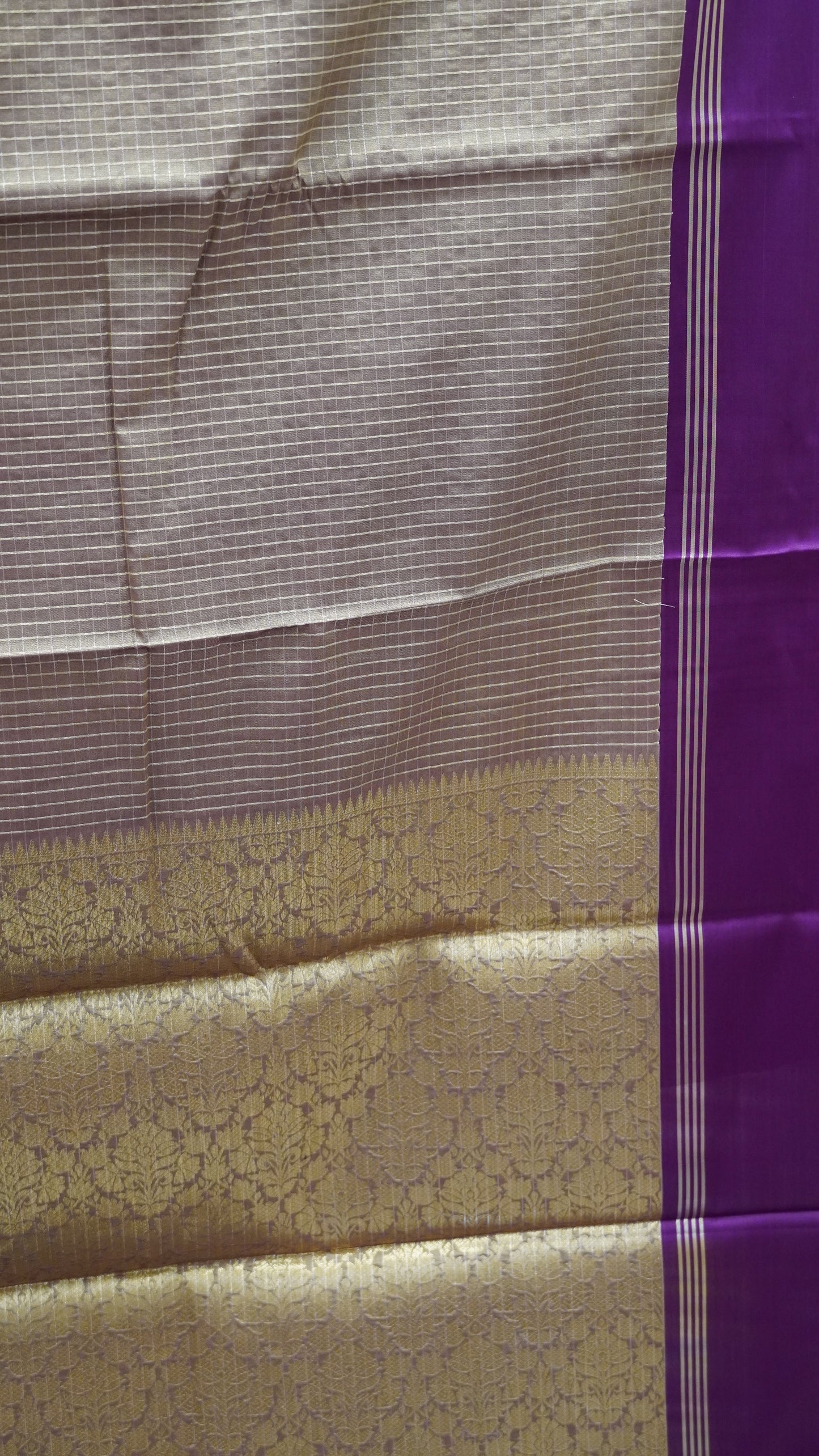 Semi Soft Silk Saree-Light Brown-Wine Checks
