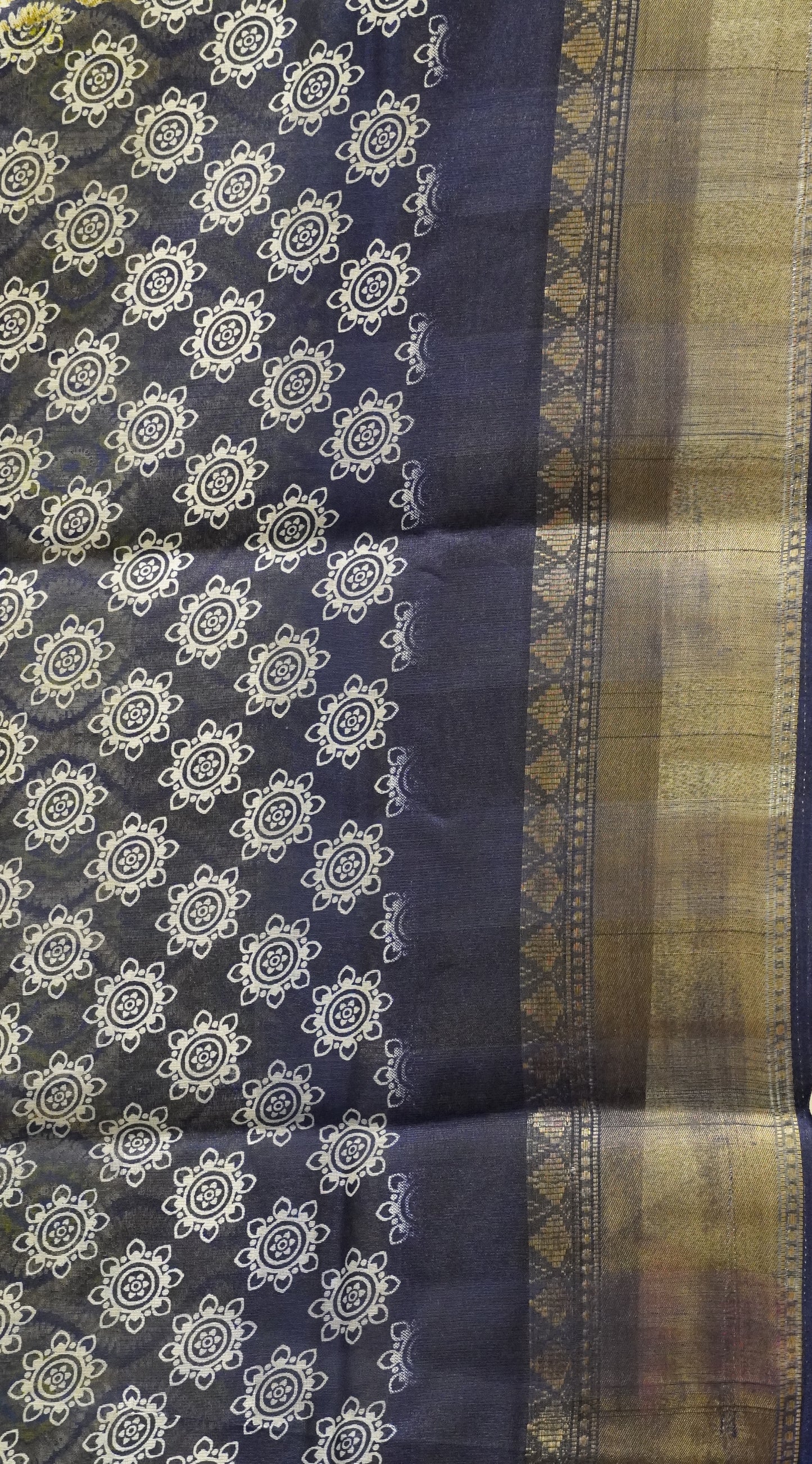 Chanderi Saree Abstract Print - Blue