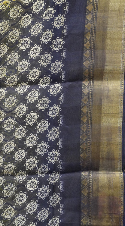 Chanderi Saree Abstract Print - Blue