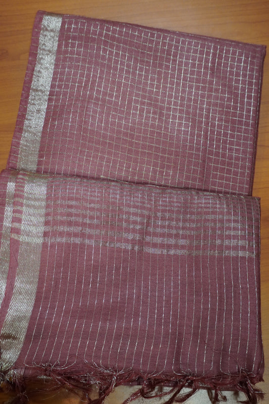 Bhagalpur Cotton Saree - Checks Muted Maroon