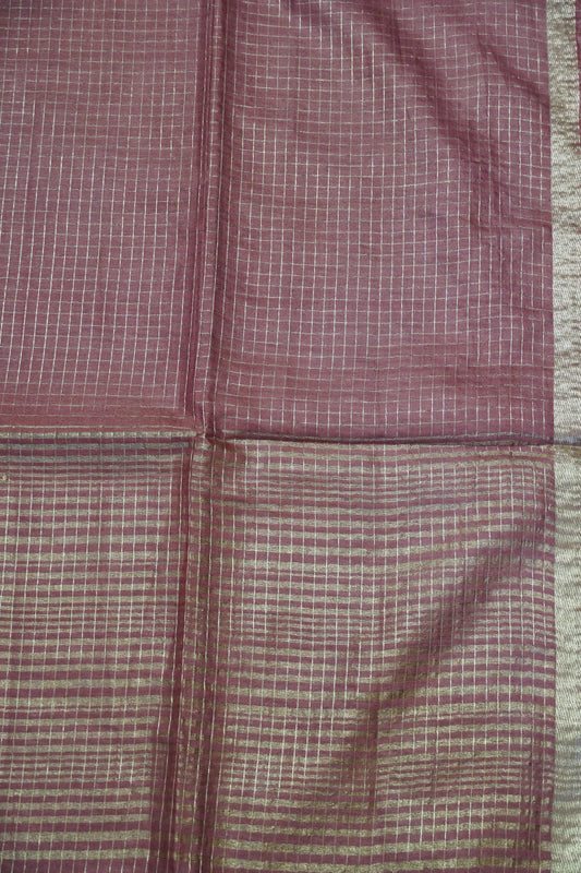 Bhagalpur Cotton Saree - Checks Muted Maroon