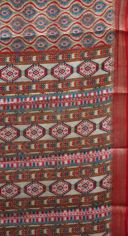Chanderi Saree Abstract Print - Red