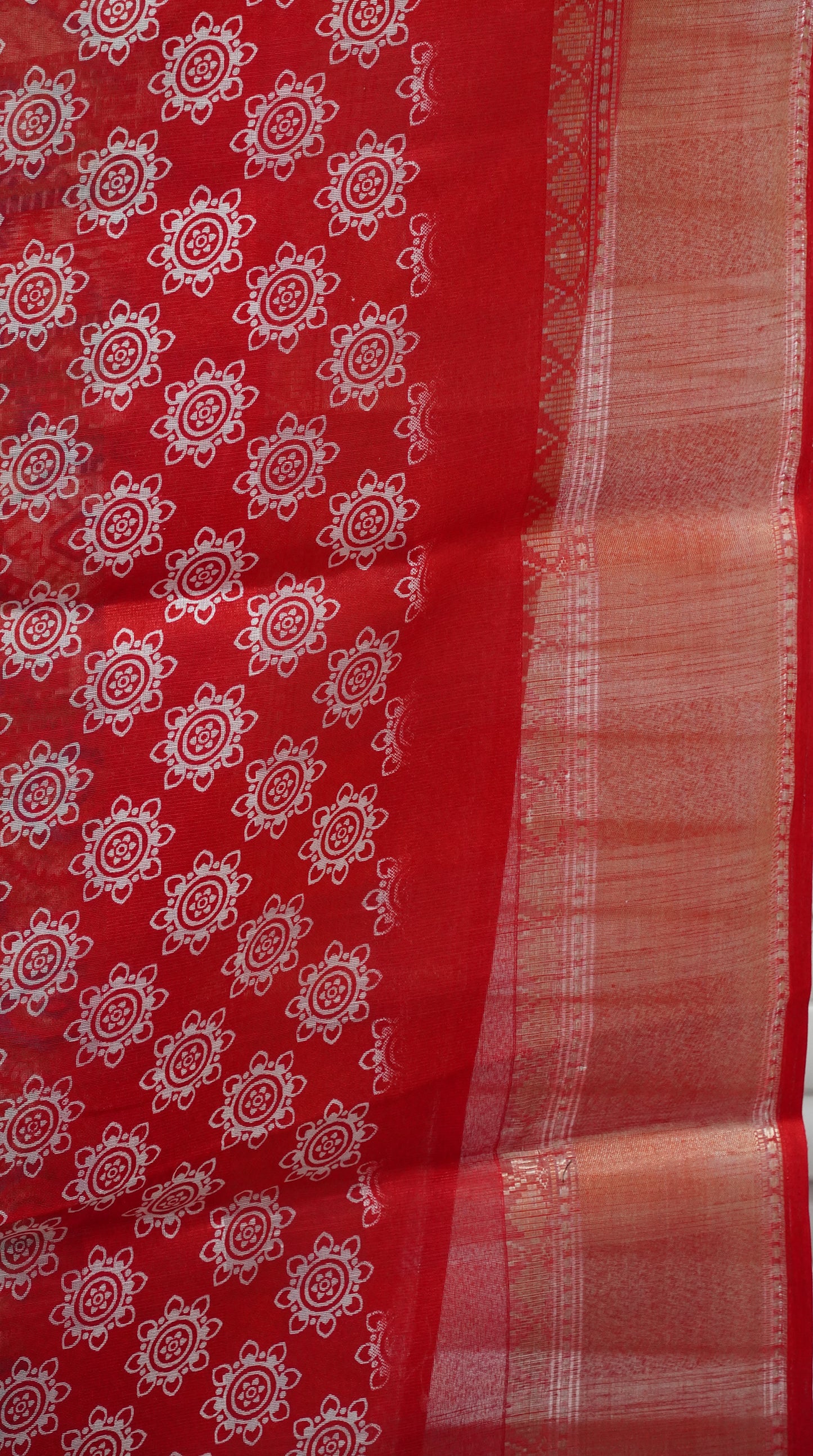 Chanderi Saree Abstract Print - Red