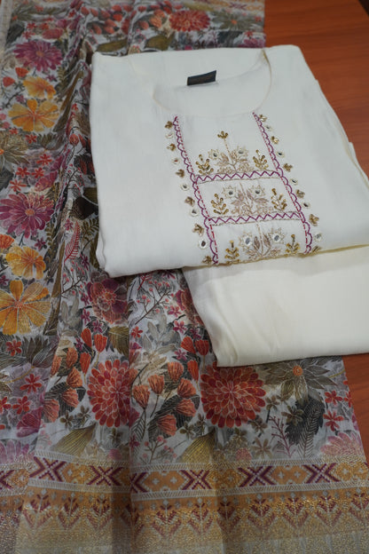 3 Pcs Kurti Set - White