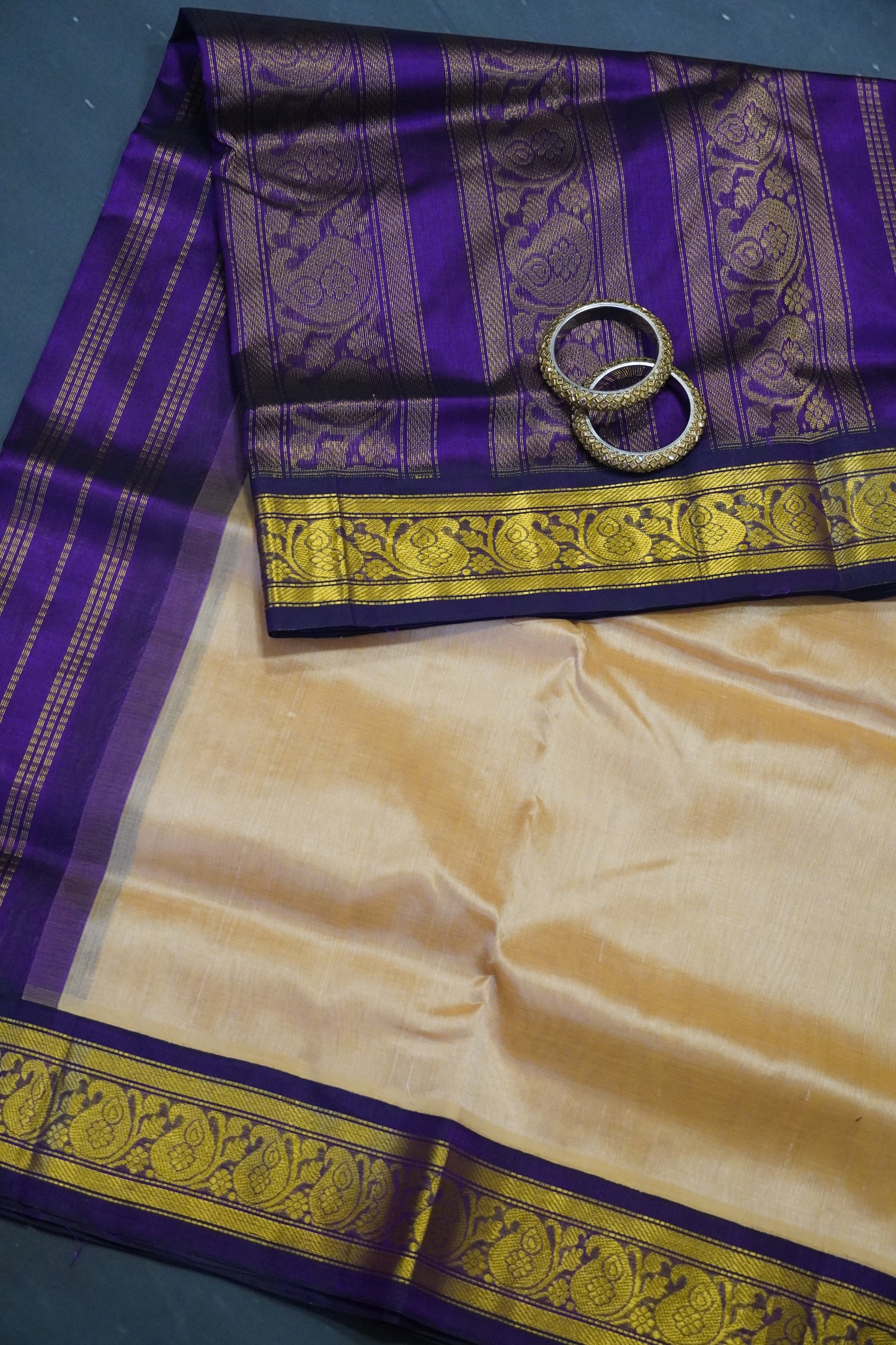 Silk Cotton Saree - Sandal - Wine