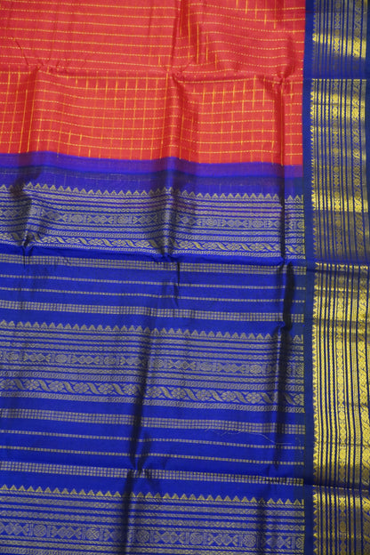 Silk Cotton Saree - Red - Blue