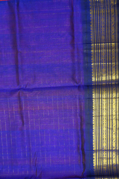 Silk Cotton Saree - Red - Blue