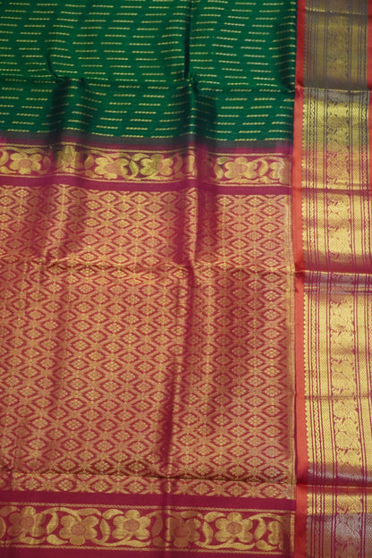 Silk Cotton Saree - Green - Red
