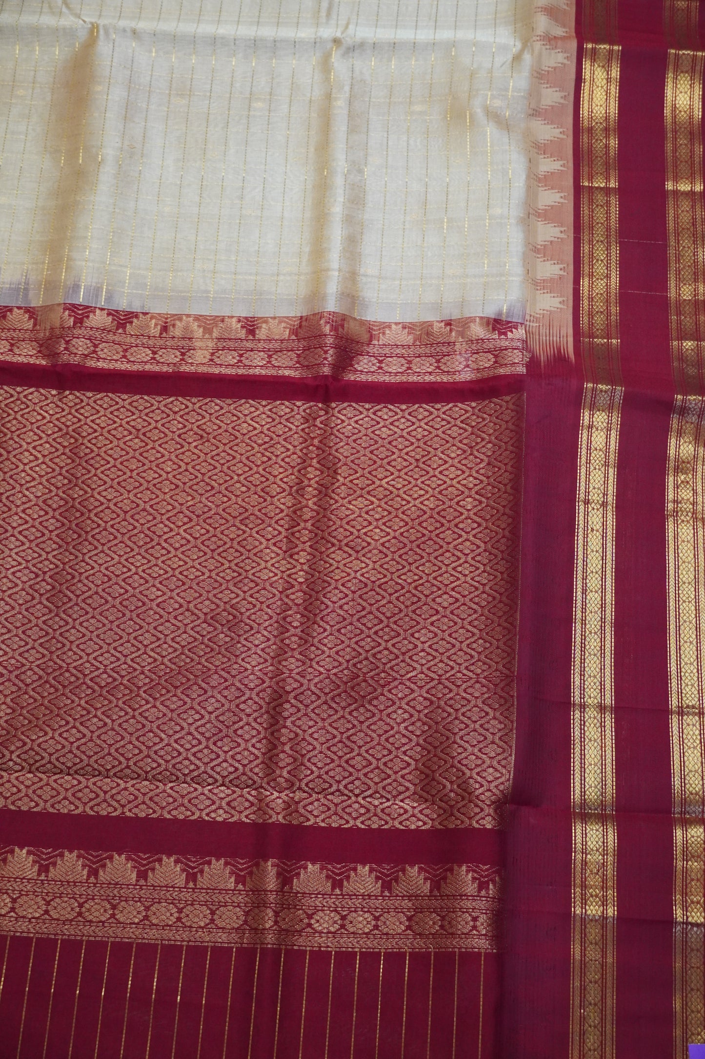 Silk Cotton Saree - Sandal - Maroon