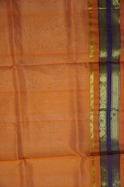 Silk Cotton Saree - Off White - Orange