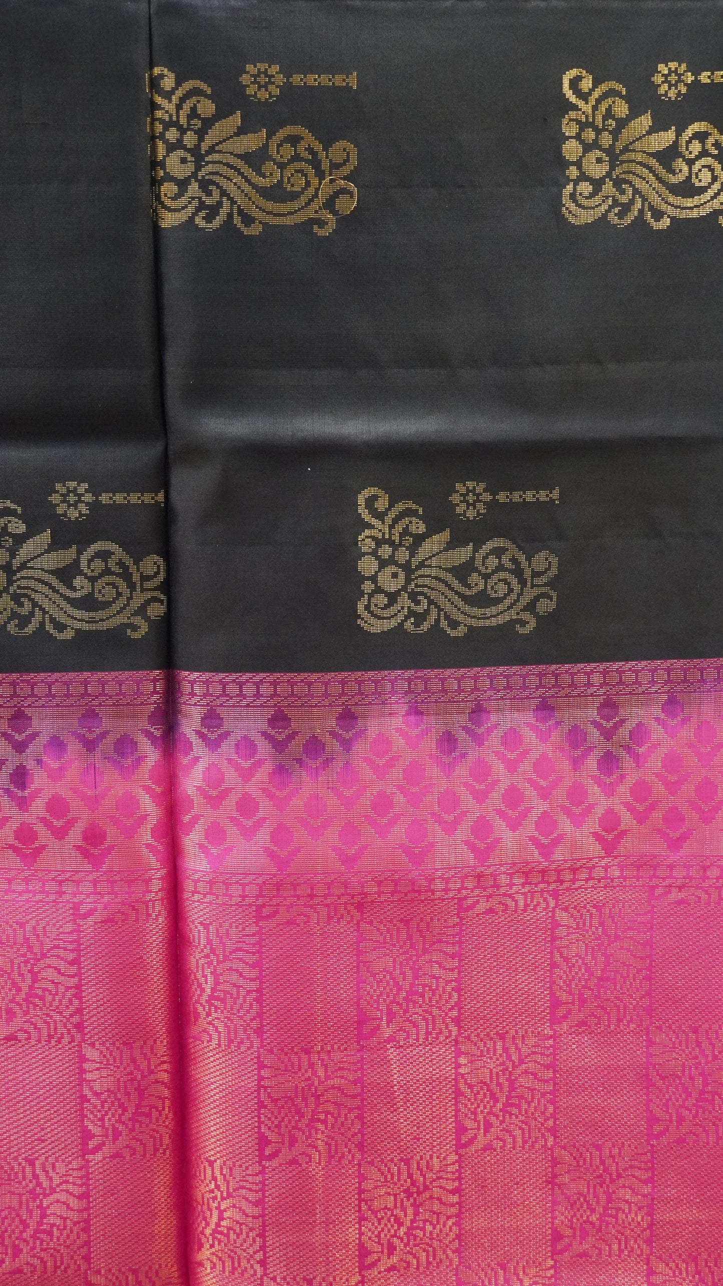 Pure Soft Silk Saree - Navy Blue-Pink