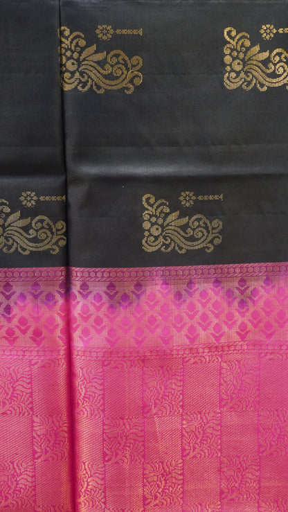 Pure Soft Silk Saree - Navy Blue-Pink