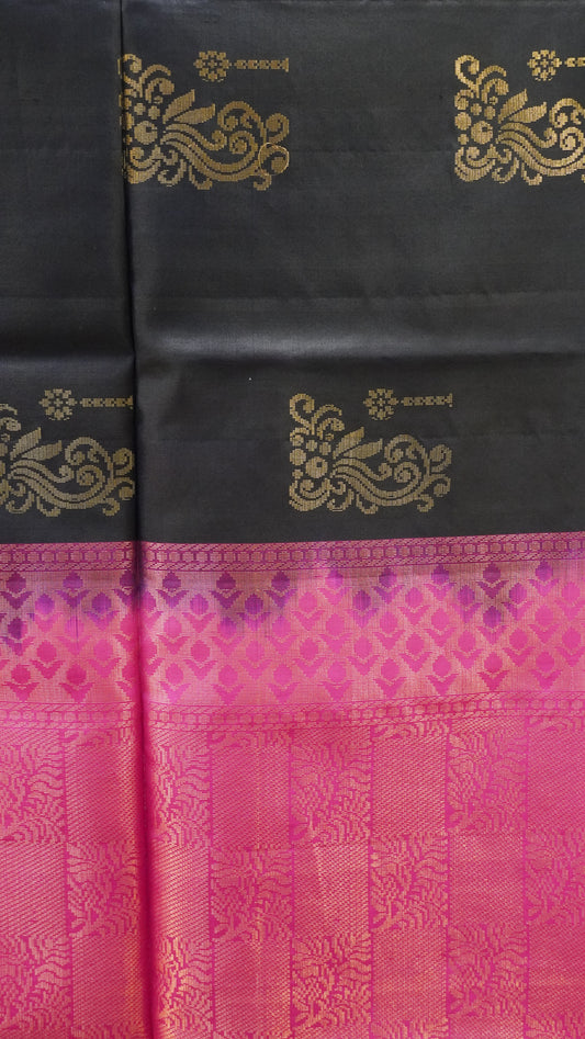Pure Soft Silk Saree - Navy Blue-Pink
