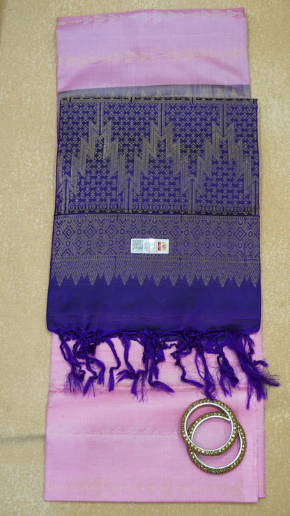 Pure Soft Silk Saree - Baby Pink-Voilet