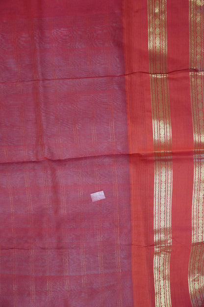 Silk Cotton Saree - Grey - Red