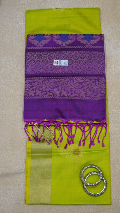Pure Soft Silk Saree - Light Green-Wine