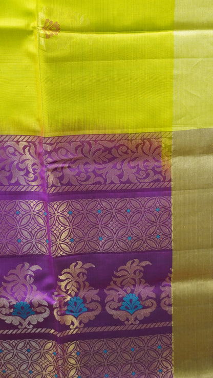 Pure Soft Silk Saree - Light Green-Wine