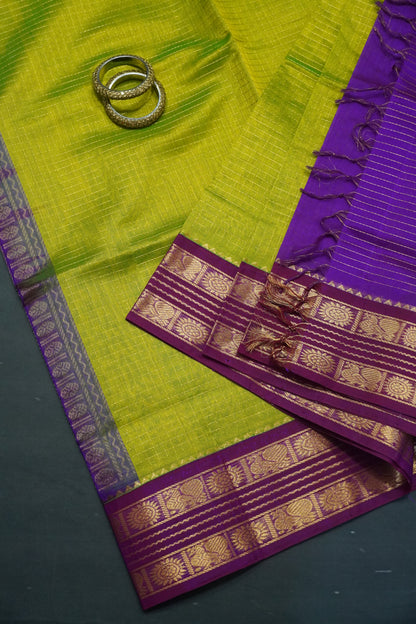 Silk Cotton Saree - Green - Magenta