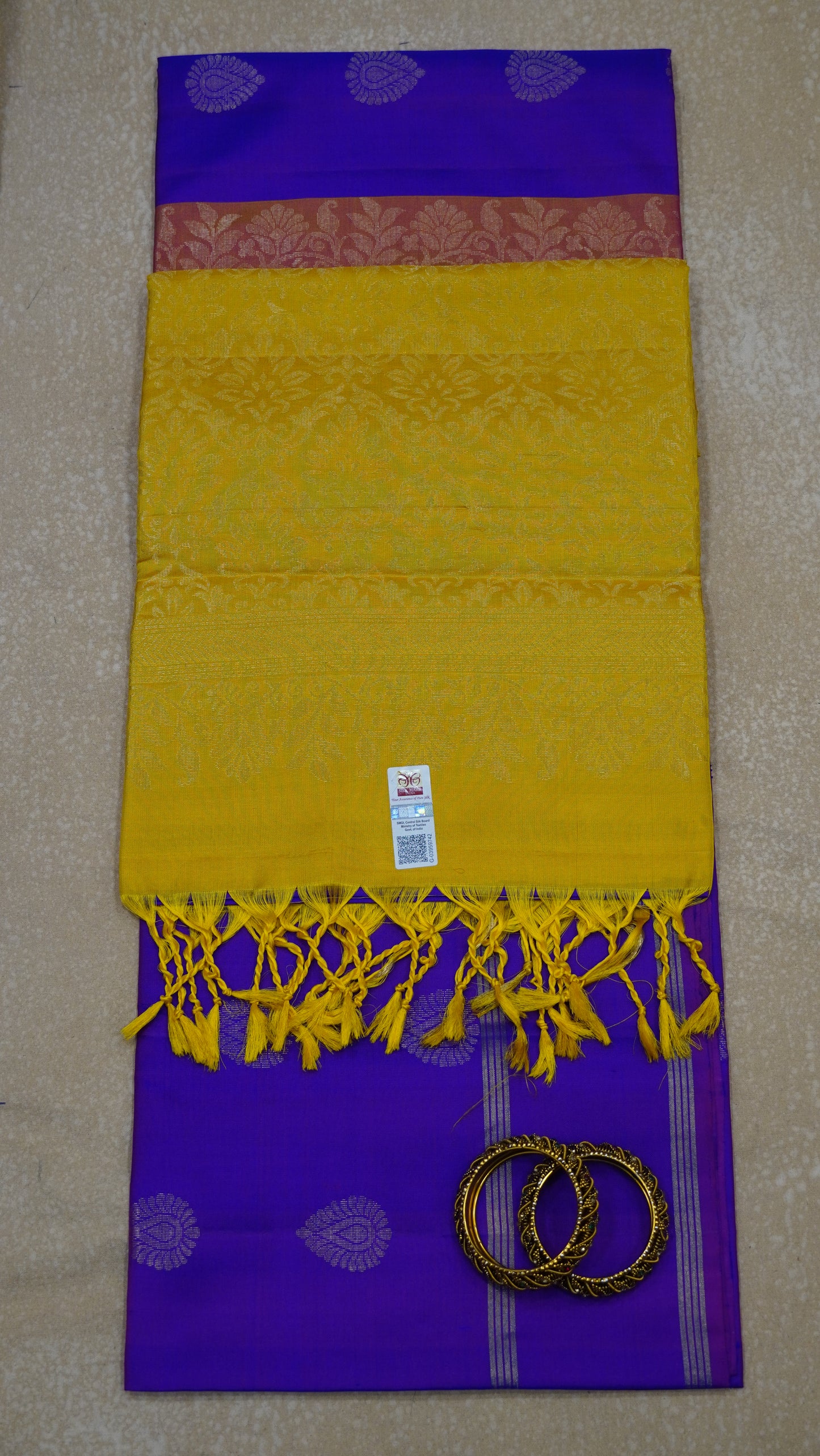 Pure Soft Silk Saree - Voilet-Yellow