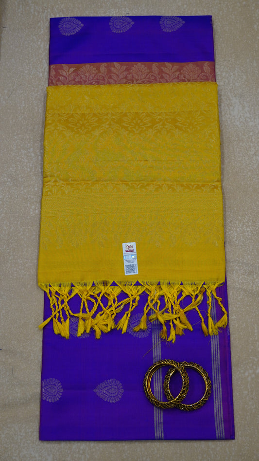 Pure Soft Silk Saree - Voilet-Yellow