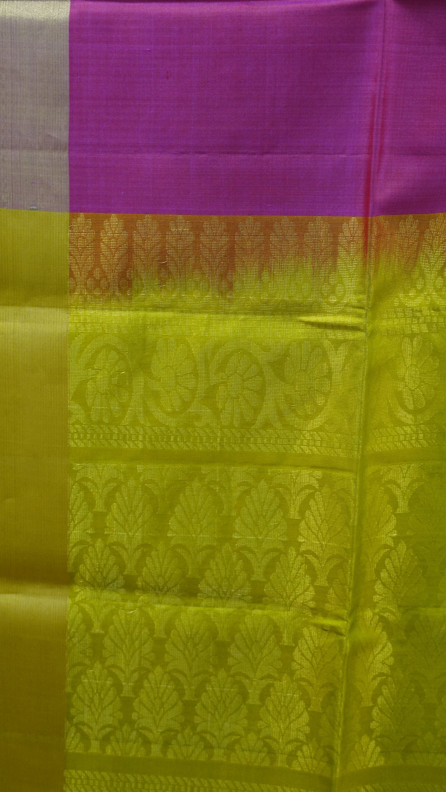Pure Soft Silk Saree - Pink-Mehndi green