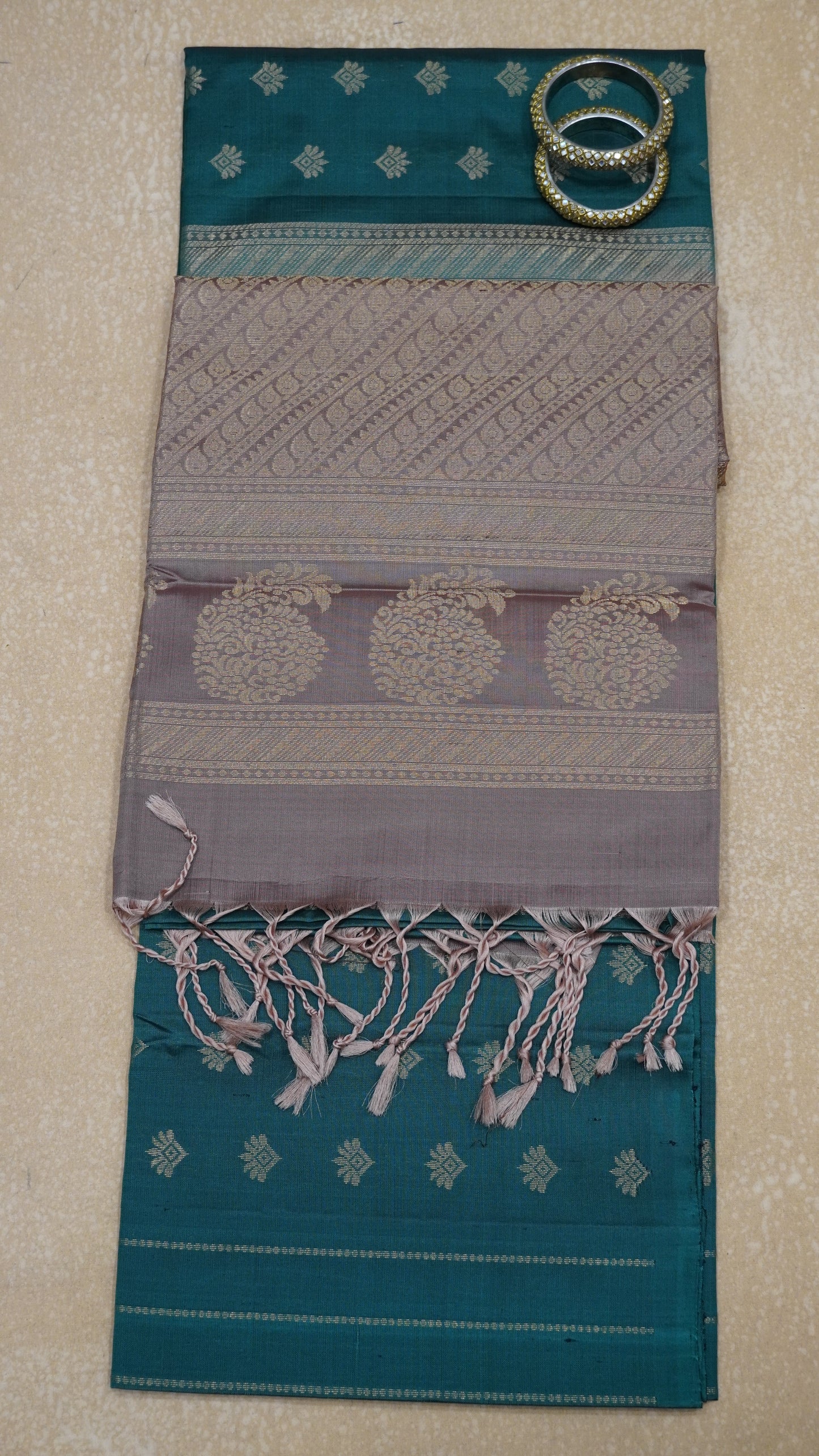 Pure Soft Silk Saree - Metallic Green-Brown