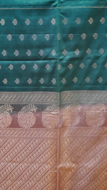 Pure Soft Silk Saree - Metallic Green-Brown