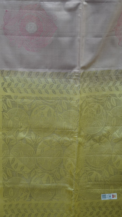 Pure Soft Silk Saree - Baby Brown-Lime Green