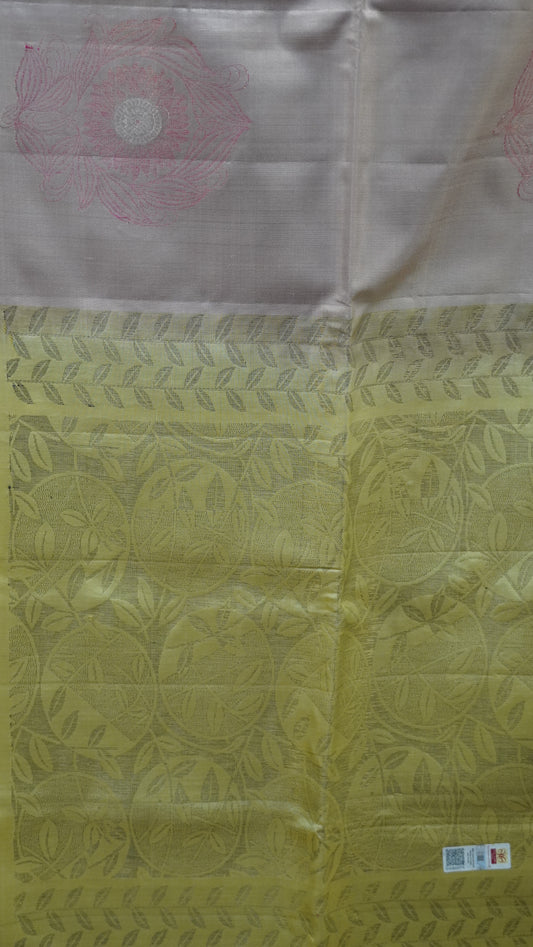 Pure Soft Silk Saree - Baby Brown-Lime Green