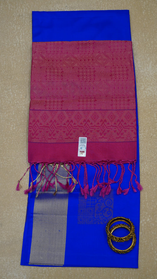 Pure Soft Silk Saree - Ink Blue -Pink