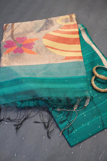 Pure Matka Tussar - Peacock Green