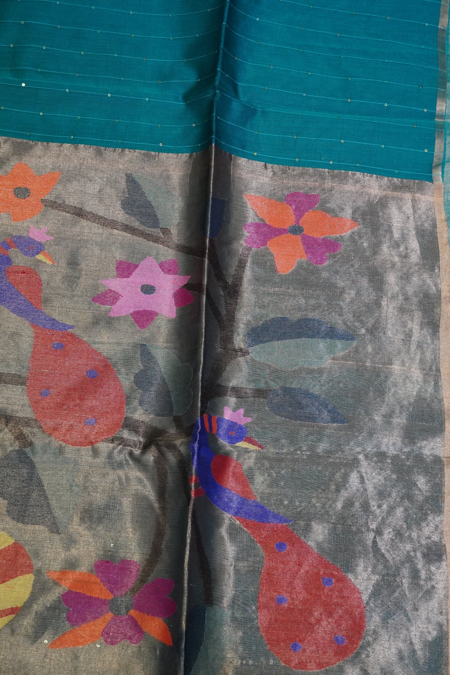 Pure Matka Tussar - Peacock Green