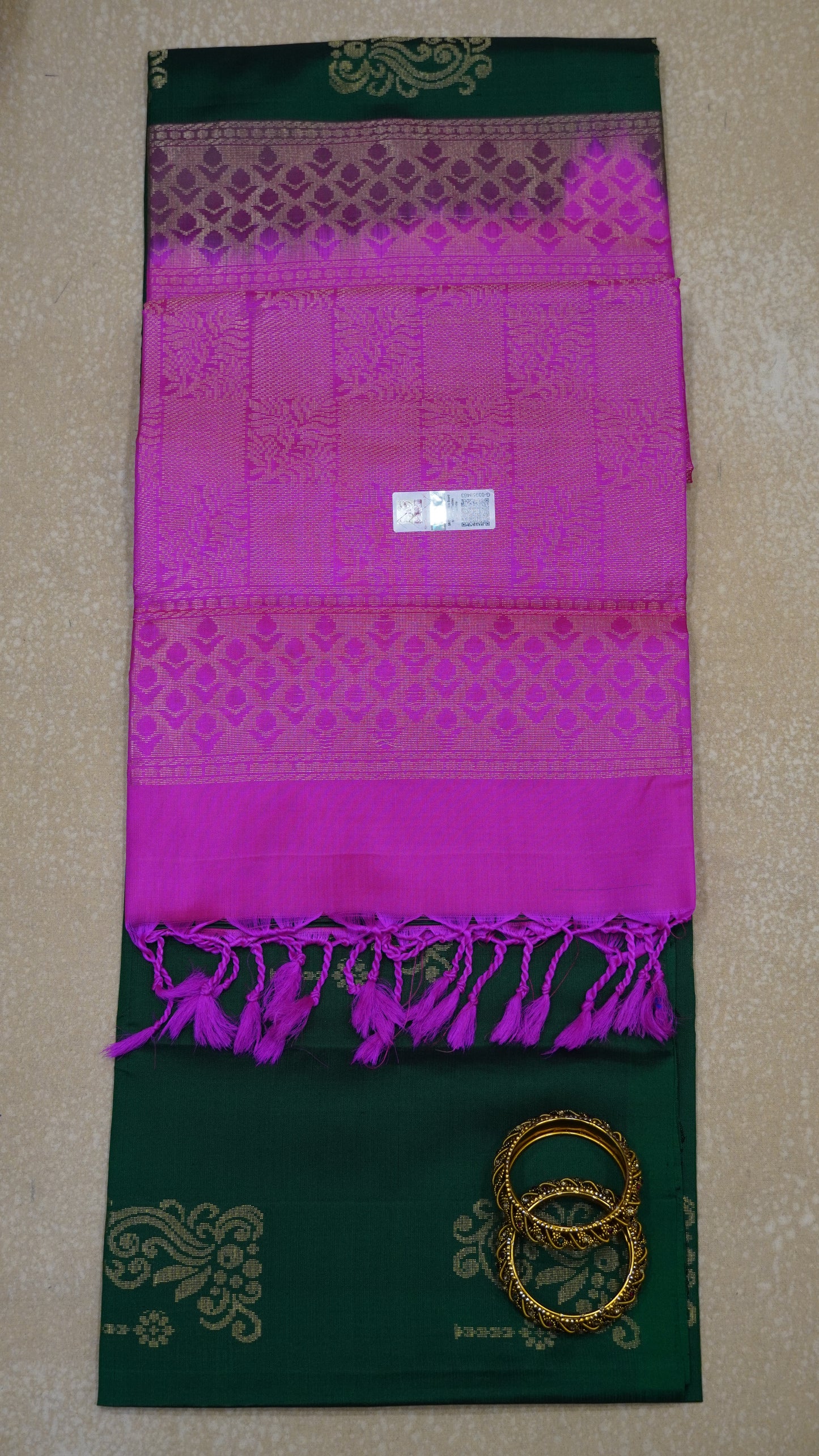 Pure Soft Silk Saree -Bottle Green-Pink