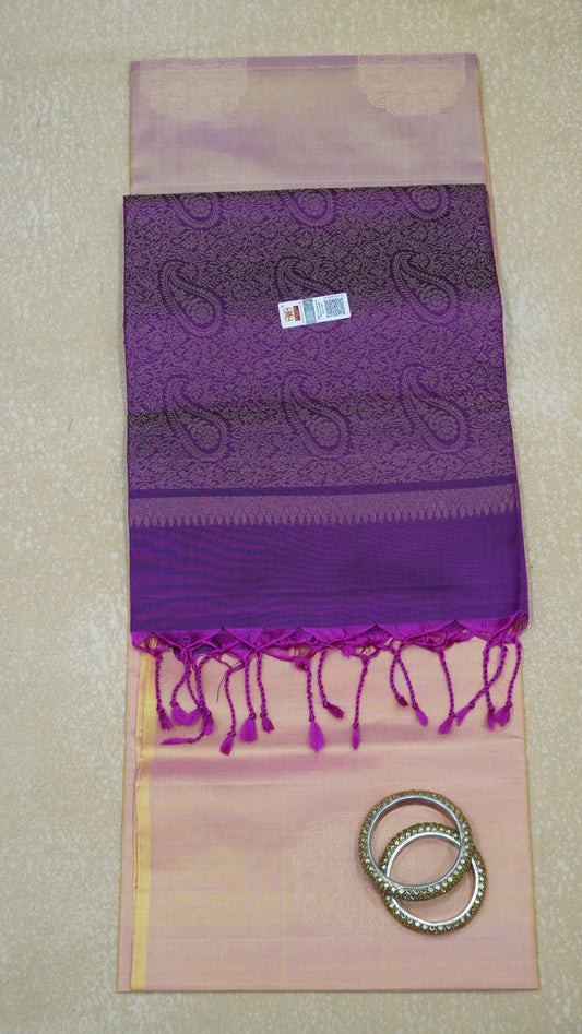 Pure Soft Silk Saree - Peach-Wine
