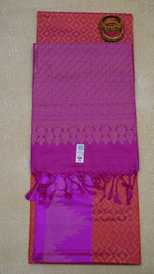 Pure Soft Silk Saree -Orange-Pink