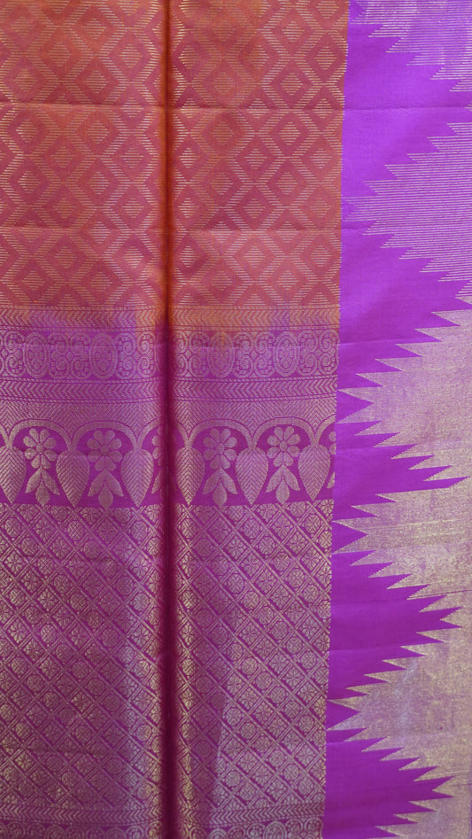 Pure Soft Silk Saree -Orange-Pink